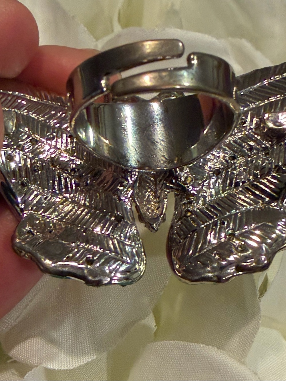 Oversized Rhinestone Butterfly Statement Cocktail Ring - Adjustable - Picture 5 of 16
